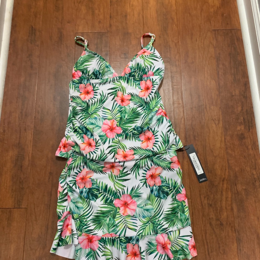 Nicole Miller floral tankini white green and pink